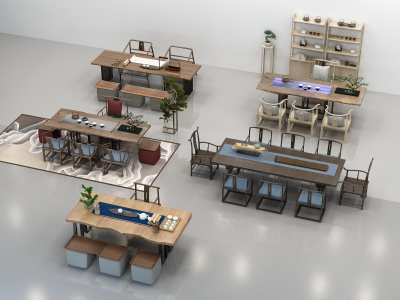 新中式茶桌椅组合3D模型下载